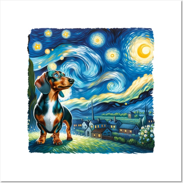 Starry Dachshund Dog Portrait - Pet Portrait Wall Art by starry_night